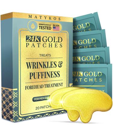 24K Gold Forehead Patches - 20 PCS - Collagen and Hyaluronic Acid Pads that Helps Reducing Forehead Wrinkles, Fine Lines - NO Artificial Fragrance or Alcohol 20 Forehead Patches 24k Gold