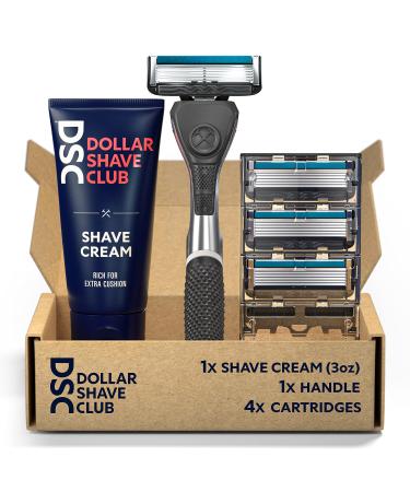 Dollar Shave Club | 6-Blade Razor Set | Diamond Grip Club Razor Handle, 6-Blade Club Razor Cartridges, Shave Cream with Aloe and Coconut Oil, Easy to Grip Handle, Shaving Kit, Value Bundle 3oz Shave Cream