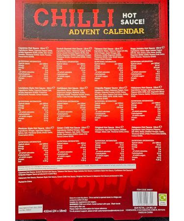 Chilli Hot Sauce Advent Calendar 2023-24 Days Chilli 12 Fiery Flovours Sauce Christmas Countdown Food Advent Calendar Men Women Vegan Vegetarian Gifts For Adult Men - Buy Online on GoSupps.com