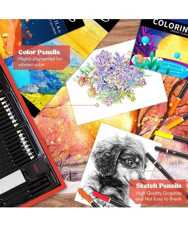 Caliart 153-Pack Deluxe Art Set with Wooden Case and Sketch Pads - Ideal for Drawing, Painting, and Coloring - Creative Gift for Artists, Beginners, Kids - Cherry Color - Buy Online on GoSupps.com
