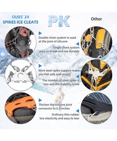 SHARKMOUTH Ice Cleats Snow Traction Grips Boots - Anti Slip 24 Spikes Crampons for Men & Women | Medium Size | Ideal for Hiking, Walking, Climbing, Fishing & Mountaineering - Orange - Buy Online on GoSupps.com