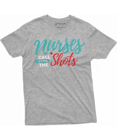 Funny Nurses Day T-Shirt | 'Nurses Call The Shots' Syringe Tee for RN & CNA | Large Grey Medical Worker Shirt - Buy Online on GoSupps.com