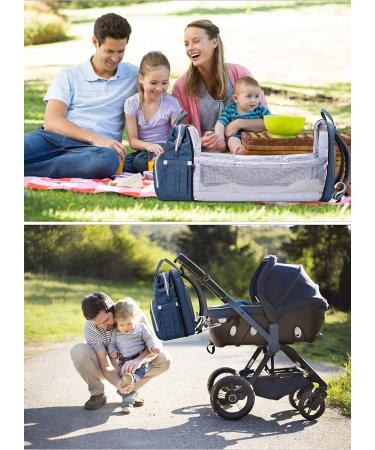 Shop SndMor Dark Blue Diaper Bag Backpack - Multifunctional with Bed Function Stroller Hooks Ideal for Moms & Dads | International Shipping - Buy Online on GoSupps.com
