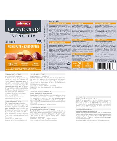 Animonda Grancarno Sensitive Adult Dog Food - Pure Turkey & Potatoes - 6 x 400g Wet Food Pack - Buy Online on GoSupps.com