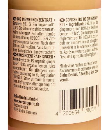 KoRo - Organic ginger concentrate 12x200 ml - Naturally pungent ginger shots without artificial additives composed of 96.5% - Buy Online on GoSupps.com