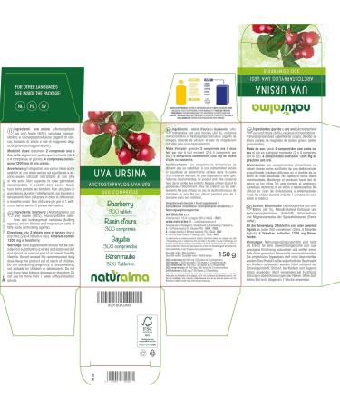 Bear Grape or Bearberry (Arctostaphylos uva ursi) leaves Naturalma 150 g 300 Tablets Food Supplement Natural and Vegan - Buy Online on GoSupps.com