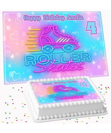 ROLLER SKATE BIRTHDAY PERSONALISED ICING EDIBLE COSTCO CAKE TOPPER R5-C03