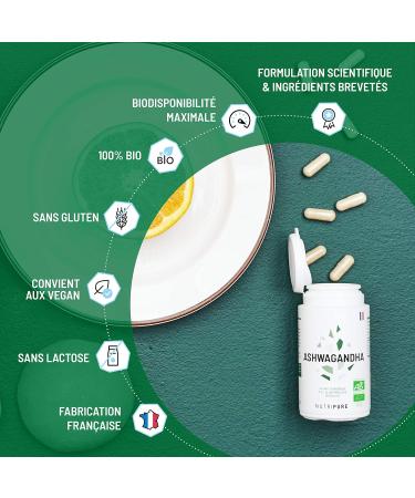 Nutripure | Organic Ashwagandha KSM66 | Adaptogenic Plant of Ayurveda | Vegan | Intellectual and Physical Wellness Supplement | Stress Anxiety | 60 Capsules | 1 Month | Made in France - Buy Online on GoSupps.com