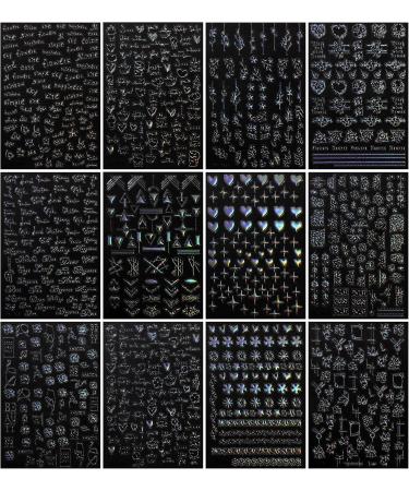 JMEOWIO 12 Sheets Aurora Geometric Nail Art Stickers Decals Self-Adhesive Colorful Nail Supplies Nail Art Design Decoration Accessories - Buy Online on GoSupps.com