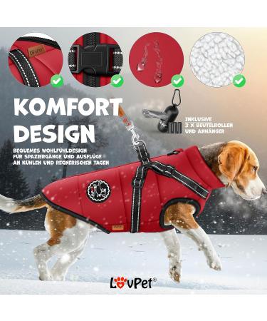 Lovpet Dog Jacket & Coat - Waterproof Padded Winter Vest with Reflectors D-Ring & 45 Feces Bags - 2XL Bordeaux Red for Dogs - Buy Online on GoSupps.com