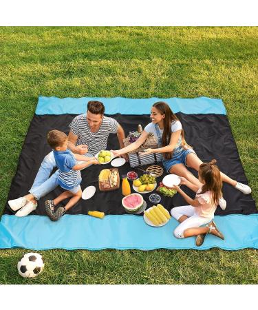 Likorlove Beach Blanket - Waterproof, Sandproof, Oversized Picnic Mat for 5-7 Adults - Lightweight, Portable, Quick Dry - Ideal for Travel, Camping, Hiking - Compact Bag, Stakes & Pockets Included - Black & Blue - Buy Online on GoSupps.com