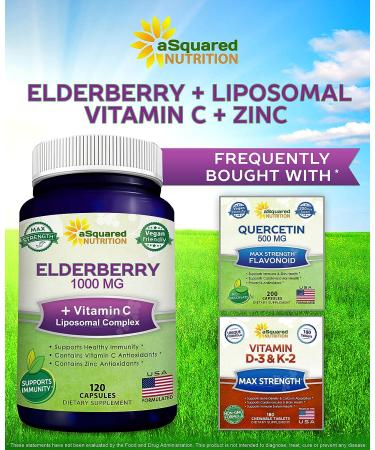 Black Elderberry Capsules with Vitamin C & Zinc - 1000mg Sambucus Nigra & Liposomal VIT C - Immune Support Booster - 120 Veggie Caps - Buy Online on GoSupps.com