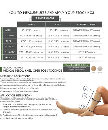 Truform 18mmHg Compression Surgical Stockings for Men and Women - Knee High Open Toe - White - Large - 1 Pair - Buy Online on GoSupps.com