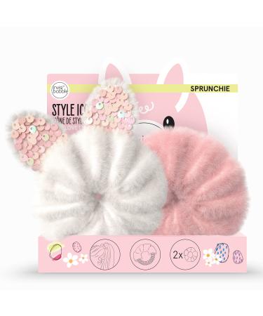 Invisibobble Kids Scrunchie Set Girls I 2x hair tie bunny ears white pink i super sweet plush scrunching i gifts for girls i hair jewelry fluffy