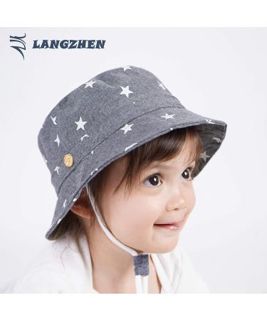 LANGZHEN Baby Girls Sun Protection Hat Dark Blue Stars | Adjustable Toddler Kids Beach Hat with Chin Strap | Wide Brim Summer Play Hat 2-4 Years - Buy Online on GoSupps.com