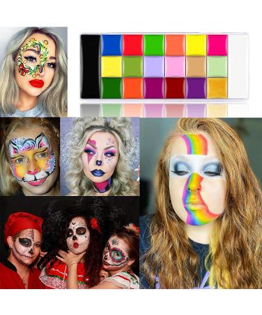 CCbeauty Professional Face Body Paint Set - 20 Colors for Halloween Neon Face Painting, SFX Cosplay & Costume Makeup | UV Glow + Classic Colors | Oil Based with 10 Brushes Included - Buy Online on GoSupps.com