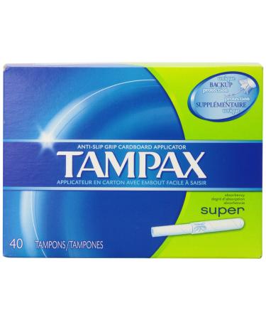 Anti-Slip Grip Cardboard Applicator Super Absorbency Tampons 40 Count (Pack of 2)