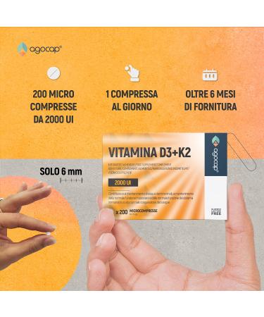  Agocap Vitamin D3 + Vitamin K2 (MK7) Dietary supplement for bones and the immune system 200 tablets - Buy Online on GoSupps.com