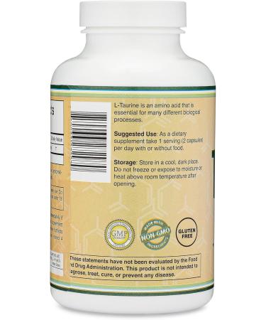 Taurine Supplement 1000mg Per Serving 180 Capsules - Amino Acid Studied to Support a Longer Healthier Life (Taurina) Vegan Safe Gluten Free Non-GMO by Double Wood - Buy Online on GoSupps.com
