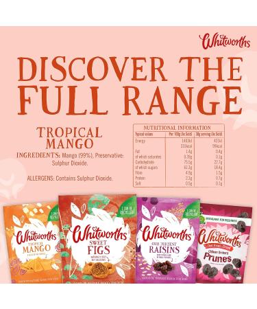  Whitworths Whitworths Dried Mango 8 x 60g | Mango Slices No Added Sugar | Healthy Snack | Vegetarian GMO Free Gluten Free | 1 of 5 per day - Buy Online on GoSupps.com