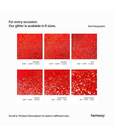 Hemway Premium Ultra Sparkle Glitter - Red Holographic Metallic Flake for Arts Crafts Nails Cosmetics & Festivals - Super Chunky 100g / 3.5oz - Buy Online on GoSupps.com
