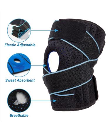 FrontopUS Knee Compression Sleeve - Pain Relief Knee Brace for Men & Women with Adjustable Side Spring Stabilizer (Blue - Buy Online on GoSupps.com