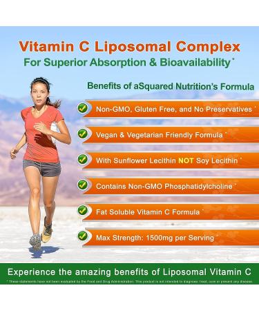 ASquared Nutrition Vitamin C Liposomal Complex 1500mg - 180 Capsules for Immune Support & Collagen Health - High Absorption Ascorbic Acid Supplement - Buy Online on GoSupps.com
