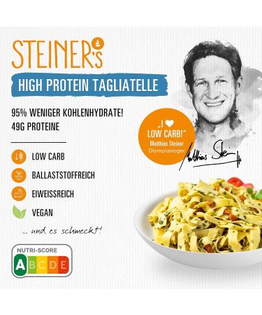 Steiners High Protein Tagliatelle - Low Carb High Fiber Pasta | 95% Less Carbs | 49g Protein | 6x250g - Shop Internationally - Buy Online on GoSupps.com