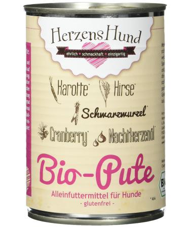 Herzens-Hund HerzensHund Organic Turkey with Organic Millet Organic Carrot Organic Black Root Organic Cranberry Evening Primrose Oil Gluten Free 12 x 400 g