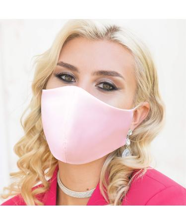 Identity LNGR women's face masks washable UK with filter bag women's wedding 4-layer fabric cover satin silk mask and cotton flowers reusable facial masks pink satin