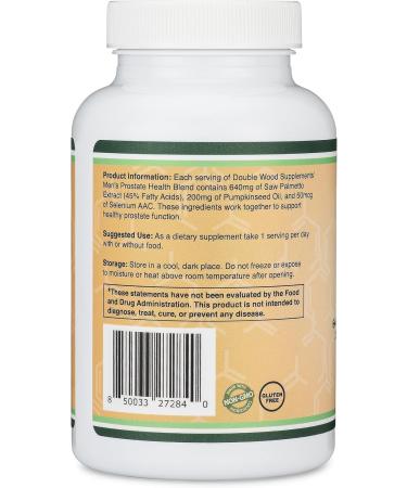 Prostate Support Supplement for Men's Health (120 Capsules) One Serving per Day for 30 Days Supports Prostate Function and Urinary Control (Saw Palmetto Pumpkin Seed Oil Selenium) by Double Wood - Buy Online on GoSupps.com