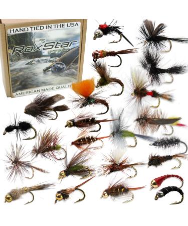 RoxStar Fishing Fly Shop | Trophy Trout Fly Assortment | Wet & Dry Trout Flies | Gift Box Included. | Proudly Made in The USA 24 Pack
