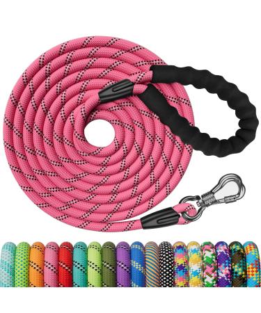 X Xben tow lines for dogs 12m thick dog leash with a comfortable padded handle training line running line for small medium -sized dogs lockable carabiner 12m x8 mm pink