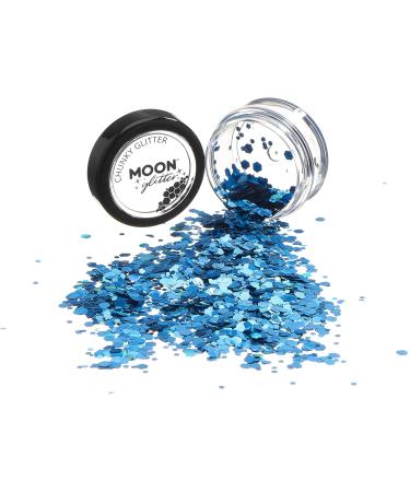 Moon Glitter Chunky Blue Holographic Glitter - 3g Cosmetic Festival Makeup for Face, Body, Nails, Hair, Lips - Buy Online on GoSupps.com