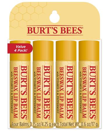 Burt's Bees Beeswax Lip Balm with Vitamin E & Peppermint 4 Pack 0.15 oz (4.25 g) Each