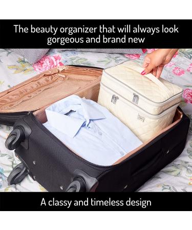Ellis James Designs Large Cream Travel Makeup Bag for Women - Cosmetic Case & Organizer - Perfect Gift for Women - Travel Toiletry Bag Included - Buy Online on GoSupps.com