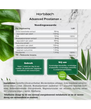 ProstaMan+ Complex 120 Vegan Tablets Complex with Vitamin B2 Zinc Pumpkin Extract and Turmeric High Strength from Horbaach - Buy Online on GoSupps.com