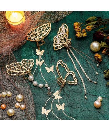Gold Butterfly Hair Clips - Set of 4 | Metal Claw Clips for Women & Girls | Nonslip Tassel Design | Hair Accessories for Thick & Thin Hair - Buy Online on GoSupps.com