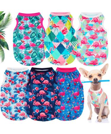 6 Pack Dog Shirts Summer Clothes for Dogs Cute Flamingo Hawaiian Pet Dog Shirt Outfits Sweatshirts Breathable Sleeveless Vest Apparel for Small Medium Large Dog Cat (Small)
