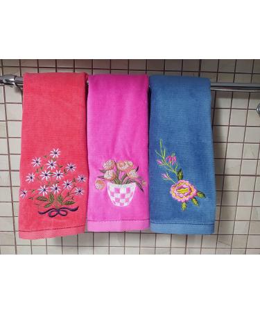 GEORGIABAGS 100% Cotton Velour Fingertip Towel Set (3 Pack), Bamboo and Cotton, Super Soft 11 x 18 Small Hand Towels, Extra-Absorbent Finger Tip Towels for Bathroom & Guests & Gift (Mix)