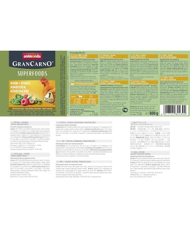Animonda Gran Carno Adult Superfoods Wet Dog Food - Chicken Spinach Raspberries & Pumpkin Seeds - 6 Pack (6 x 800g) - Optimal Nutrition for Adult Dogs - Buy Online on GoSupps.com