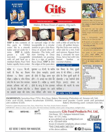 Gits Breakfast and Snack Mixes (Rava Dosai) 200g - Buy Online on GoSupps.com