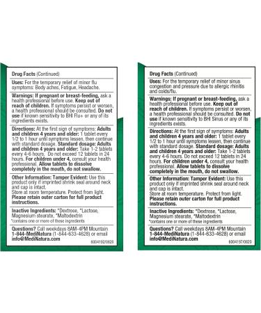 MediNatura BHI Cold, Flu, and Sinus Relief Bundle BHI Cold +Flu Multi-Symptom Relief Tablets (100) + BHI Sinus Natural Congestion Relief Tablets (100) - Buy Online on GoSupps.com