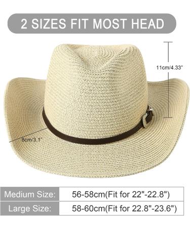 Lanzom Western Cowboy Hat | Shapeable Wide Brim | Summer Sun Beach Hat - Beige | Men Women - Buy Online on GoSupps.com