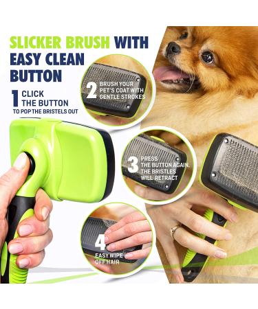 Rexipets Self Cleaning Slicker Brush for Dogs & Cats - One Click Hair Removal - Gentle & Effective Grooming Tool for Pets - Small, Medium & Large Breeds - Buy Online on GoSupps.com