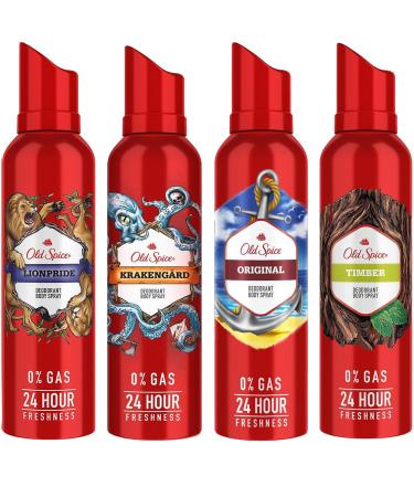 Deodorant Body Spray Variety 4 Pack Lionpride Krakangard Original Timber Men's Odor Eliminator Antiperspirant Body Spray 4.73 Ounces