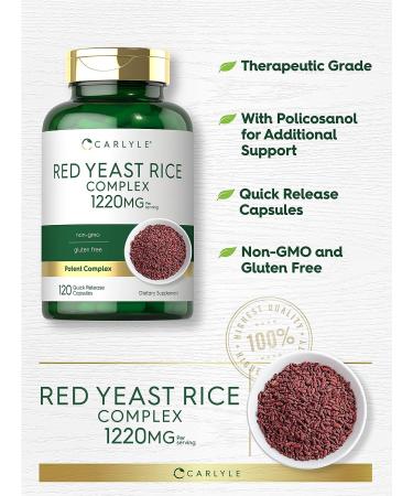 Carlyle Red Yeast Rice with Policosanol 1220mg | 120 Capsules | Non-GMO & Gluten Free - Buy Online on GoSupps.com