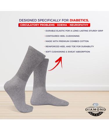 Diamond Star Diabetic Socks - Non-Binding Cotton Crew 24 Pairs - Grey 10-13 Men Women - Buy Online on GoSupps.com