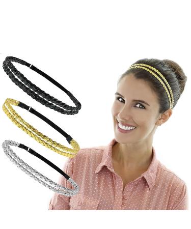 Beaute Galleria 6-Piece Adjustable Elastic Braided Headbands - Gold Silver Hair Accessories for Hippie Boho Style - Buy Online on GoSupps.com