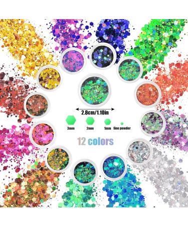 Chunky Glitter 12 Colors Face Glitter Nail Glitter Flakes Holographic Cosmetic Festival Glitter for Face Body Eye Hair Nail Painting and DIY Art - Buy Online on GoSupps.com